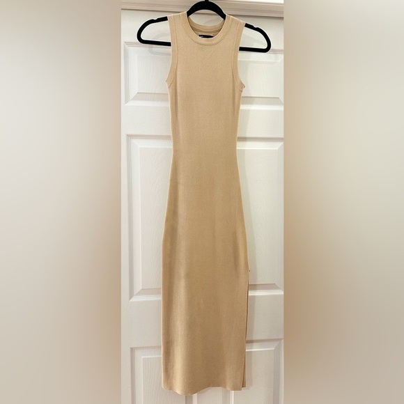 ASOS Sweater Knit Crew Neck Sleeveless Side Slit Midi Dress Tan sz 0 - Picture 1 of 5